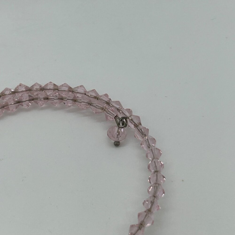 Adjustable Retro Pink Bracelet Glass Beads On Memory Wire Prom Quinceañera - Picture 4 of 16